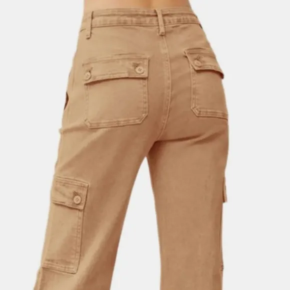 RISEN Cargo High-Rise Denim Wide Leg Boyfriend Fit 90s Retro Utility Jean Pants