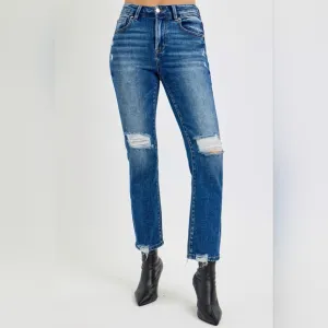 RISEN Full Size High Rise Distressed Crop Straight Jeans