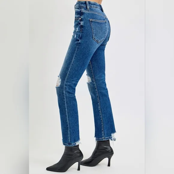 RISEN Full Size High Rise Distressed Crop Straight Jeans