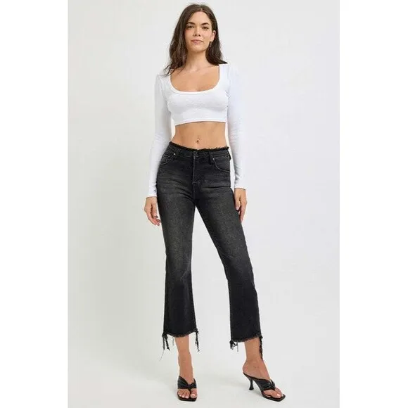 RISEN Raw Hem Cropped Flare Jeans NWT