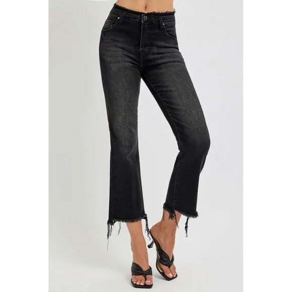 RISEN Raw Hem Cropped Flare Jeans NWT