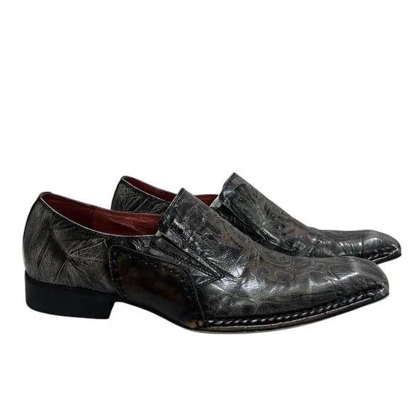 Robert Wayne Beam Mens Square Toe Dress Shoes 10 Distressed Leather Brown Loafer
