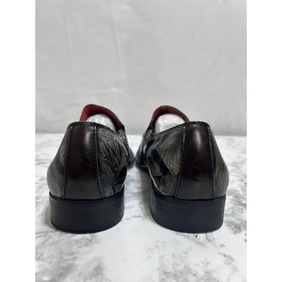 Robert Wayne Beam Mens Square Toe Dress Shoes 10 Distressed Leather Brown Loafer