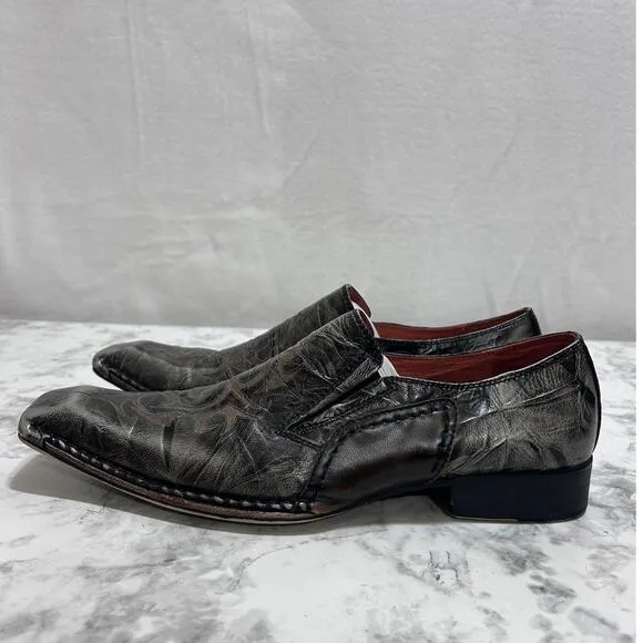Robert Wayne Beam Mens Square Toe Dress Shoes 10 Distressed Leather Brown Loafer