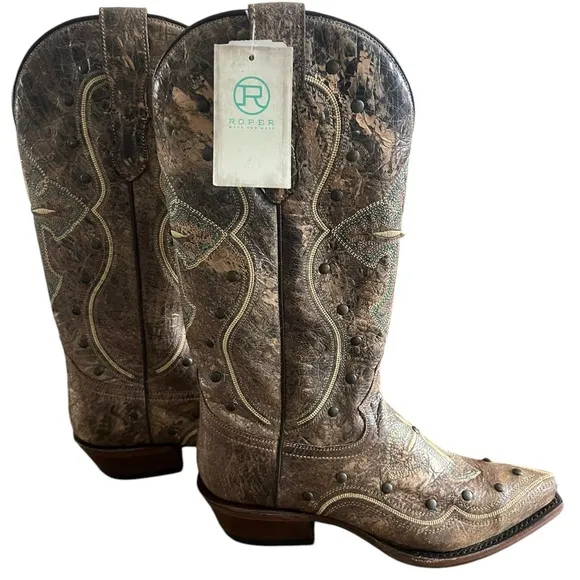 Roper Brown and Tan Heeled Roper Boots