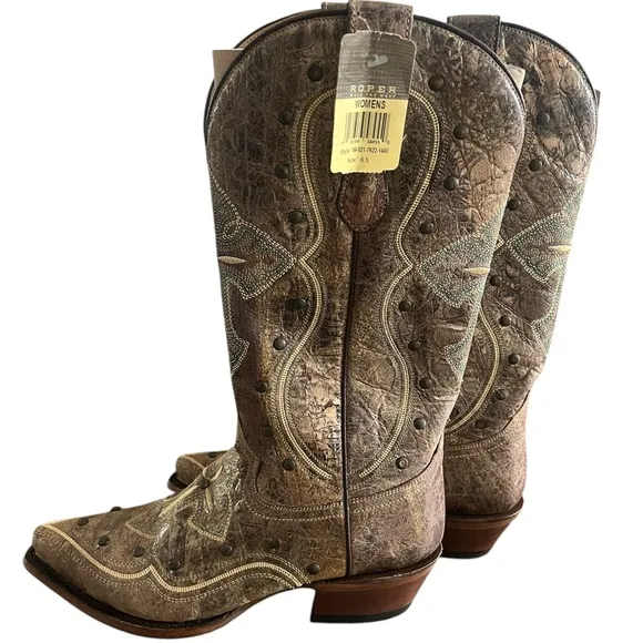 Roper Brown and Tan Heeled Roper Boots