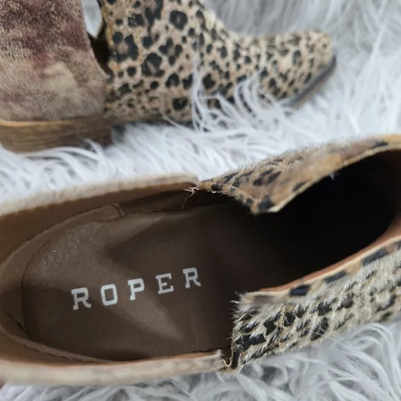 Roper Leopard Print Ankle Boots 7