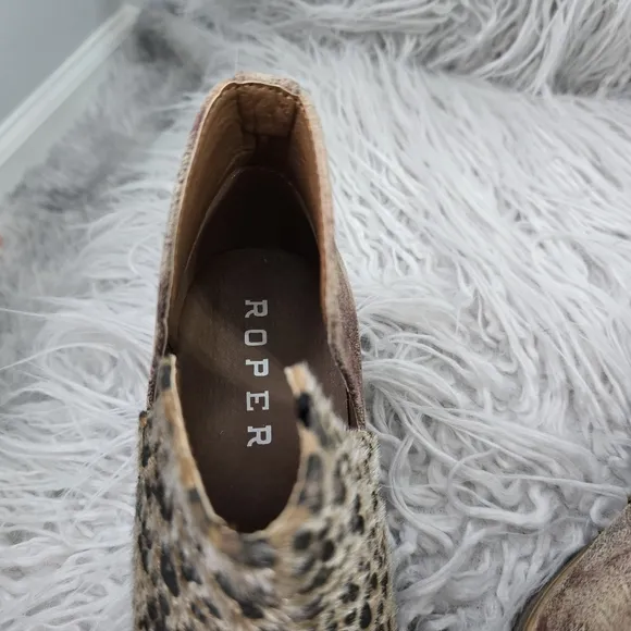 Roper Leopard Print Ankle Boots 7
