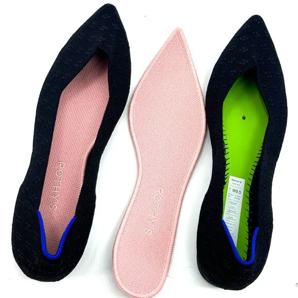 Rothy’s The Point Toe Ballet Flat Slip-On Soft Fabric in Black Size W9.5 NWOT