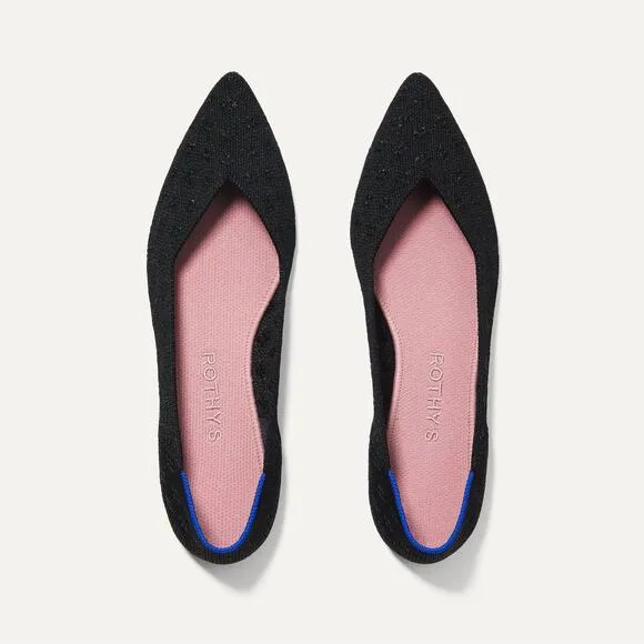 Rothy’s The Point Toe Ballet Flat Slip-On Soft Fabric in Black Size W9.5 NWOT