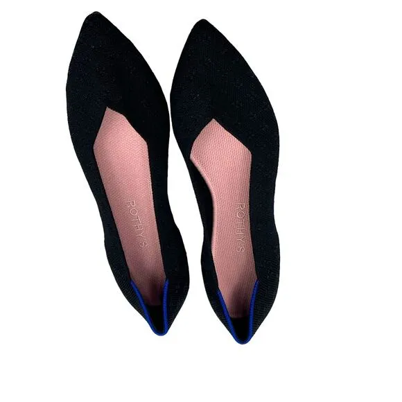 Rothy’s The Point Toe Ballet Flat Slip-On Soft Fabric in Black Size W9.5 NWOT
