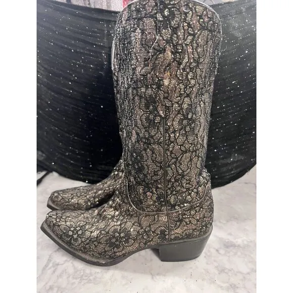 Safari Exotic Leather‎ Boots Hand Made Vintage Women’s Size 8 1/2 Sequins Bling
