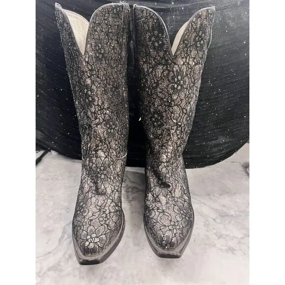 Safari Exotic Leather‎ Boots Hand Made Vintage Women’s Size 8 1/2 Sequins Bling