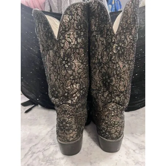 Safari Exotic Leather‎ Boots Hand Made Vintage Women’s Size 8 1/2 Sequins Bling
