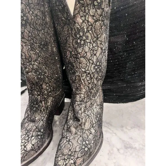 Safari Exotic Leather‎ Boots Hand Made Vintage Women’s Size 8 1/2 Sequins Bling