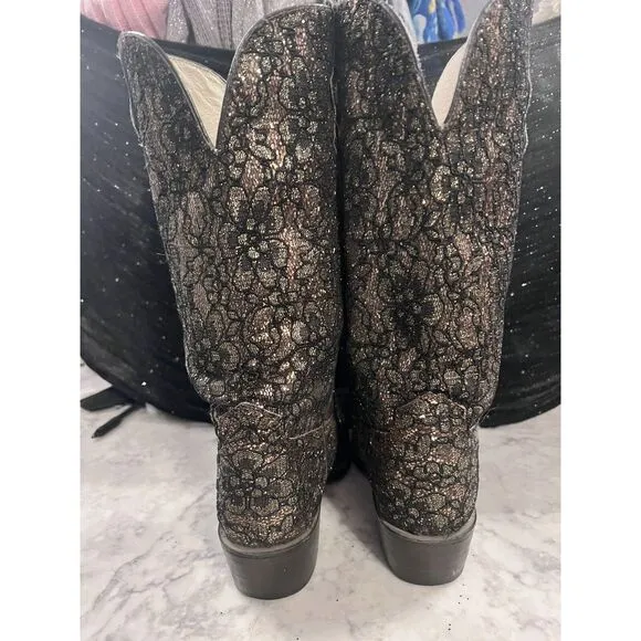 Safari Exotic Leather‎ Boots Hand Made Vintage Women’s Size 8 1/2 Sequins Bling