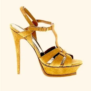 Saint Laurent Mustard Yellow Suede Tribute Platform Sandals Size 39.5