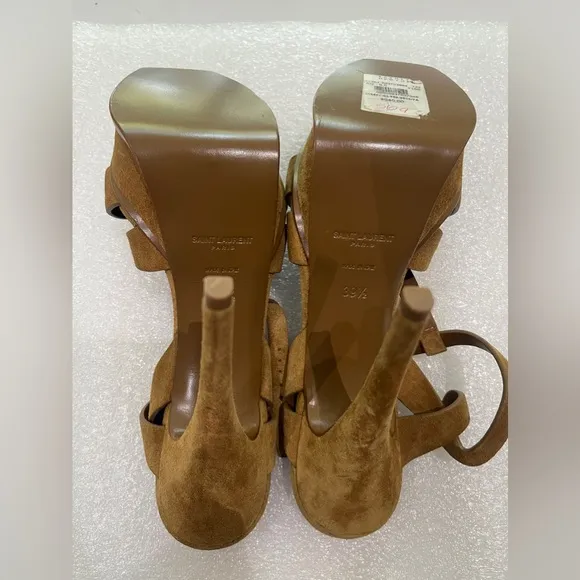 Saint Laurent Mustard Yellow Suede Tribute Platform Sandals Size 39.5