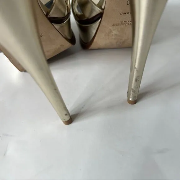 Saint Laurent Paris Metallic Gold Leather Tribute Mob Wife Platform Sandals Size