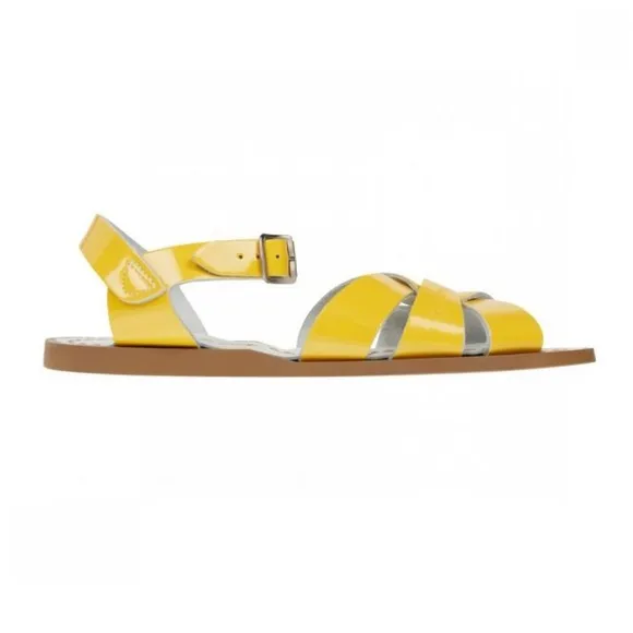 Saltwater yellow patent leather sandals