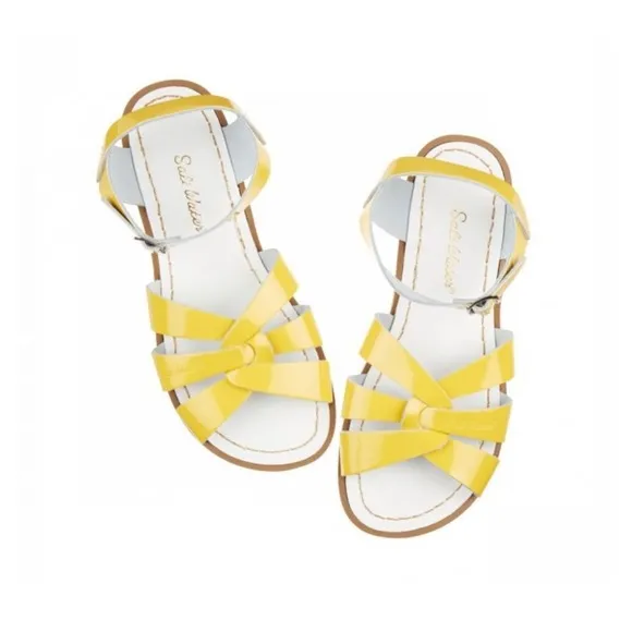 Saltwater yellow patent leather sandals