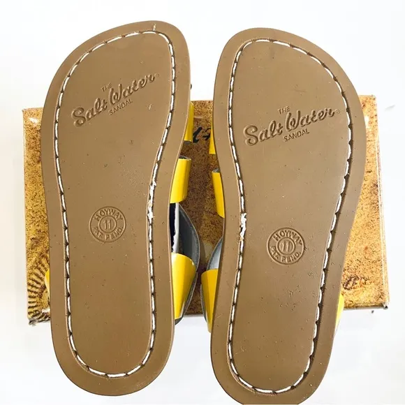 Saltwater yellow patent leather sandals