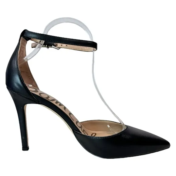 Sam Edelman Black Stiletto High Heels Harlow Leather Point Toe Ankle Strap,Sz 10
