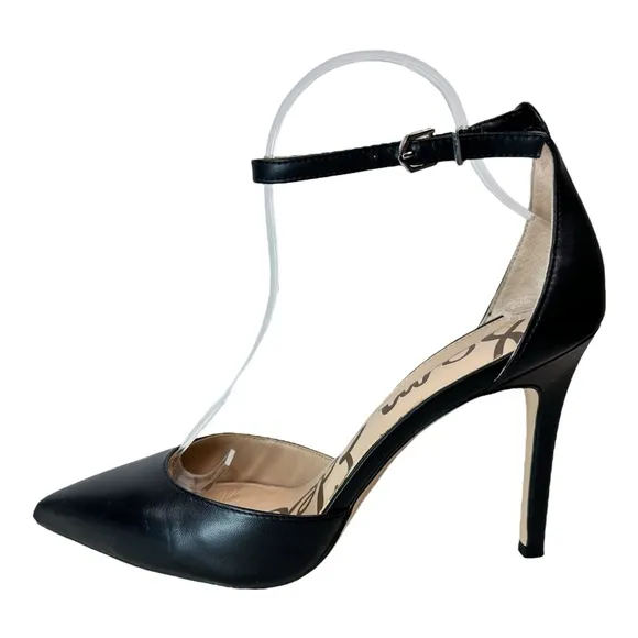 Sam Edelman Black Stiletto High Heels Harlow Leather Point Toe Ankle Strap,Sz 10