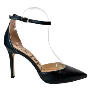 Sam Edelman Black Stiletto High Heels Harlow Leather Point Toe Ankle Strap,Sz 10