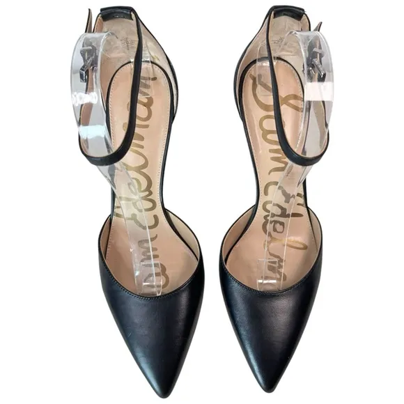 Sam Edelman Black Stiletto High Heels Harlow Leather Point Toe Ankle Strap,Sz 10