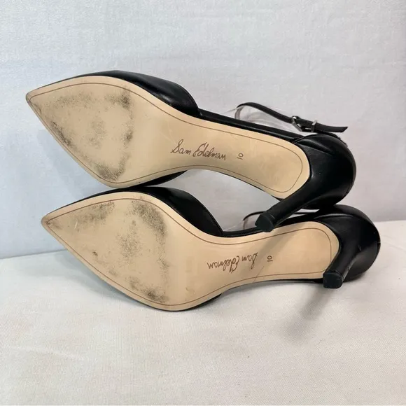 Sam Edelman Black Stiletto High Heels Harlow Leather Point Toe Ankle Strap,Sz 10