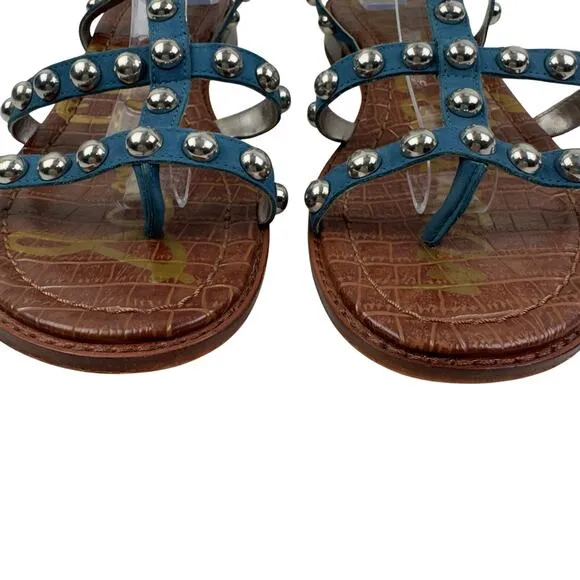 Sam Edelman Boho Festival Blue Silver Stud Gladiator Sandals Women's Size 9