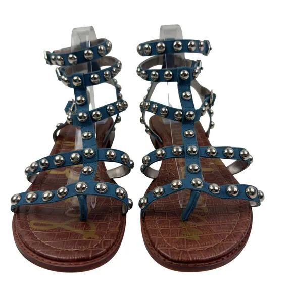 Sam Edelman Boho Festival Blue Silver Stud Gladiator Sandals Women's Size 9