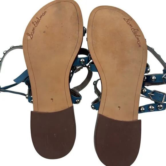 Sam Edelman Boho Festival Blue Silver Stud Gladiator Sandals Women's Size 9