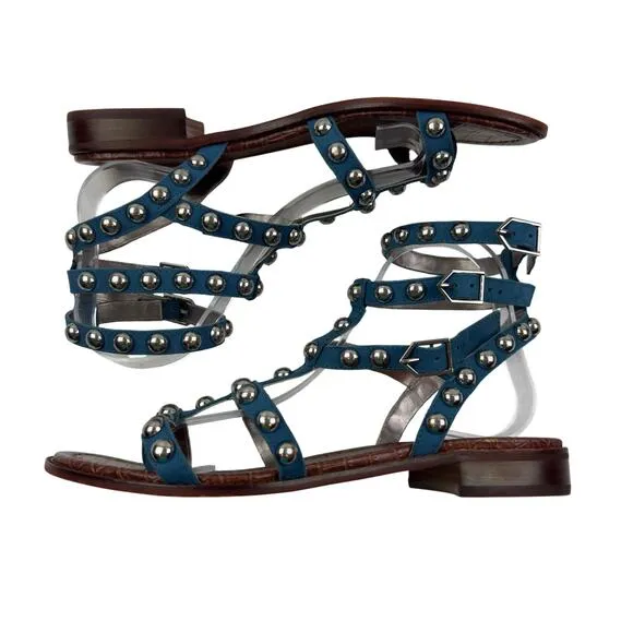 Sam Edelman Boho Festival Blue Silver Stud Gladiator Sandals Women's Size 9