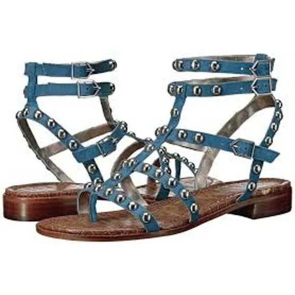 Sam Edelman Boho Festival Blue Silver Stud Gladiator Sandals Women's Size 9