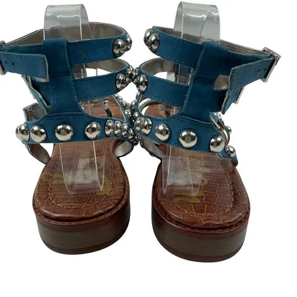 Sam Edelman Boho Festival Blue Silver Stud Gladiator Sandals Women's Size 9