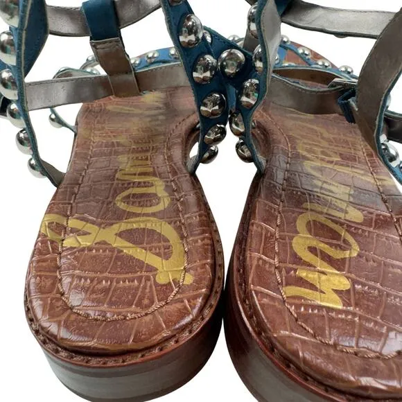 Sam Edelman Boho Festival Blue Silver Stud Gladiator Sandals Women's Size 9