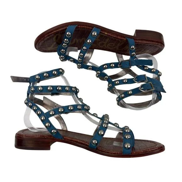 Sam Edelman Boho Festival Blue Silver Stud Gladiator Sandals Women's Size 9