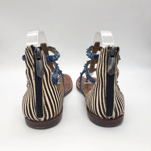 Sam Edelman Boho Western Turquoise Blue Beaded Calf Hair Strappy Flat Sandals 8