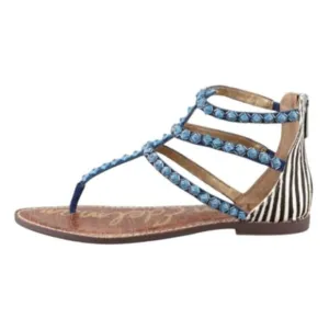 Sam Edelman Boho Western Turquoise Blue Beaded Calf Hair Strappy Flat Sandals 8