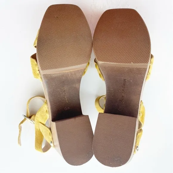 SAM EDELMAN Josefine Yellow Suede Wooden Chunky Retro Sandals NEW Resortwear