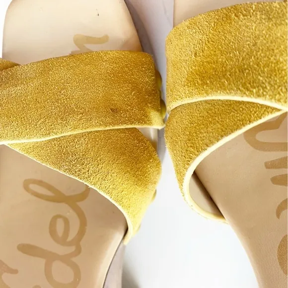 SAM EDELMAN Josefine Yellow Suede Wooden Chunky Retro Sandals NEW Resortwear