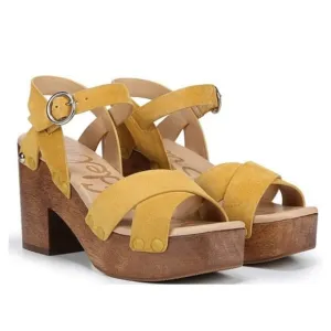 SAM EDELMAN Josefine Yellow Suede Wooden Chunky Retro Sandals NEW Resortwear