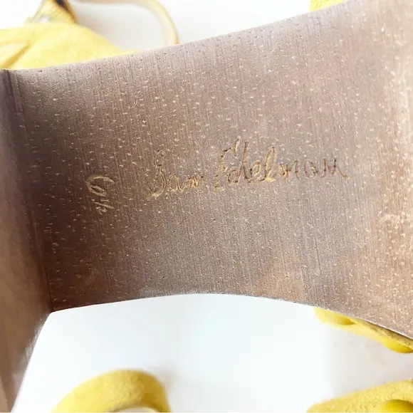 SAM EDELMAN Josefine Yellow Suede Wooden Chunky Retro Sandals NEW Resortwear