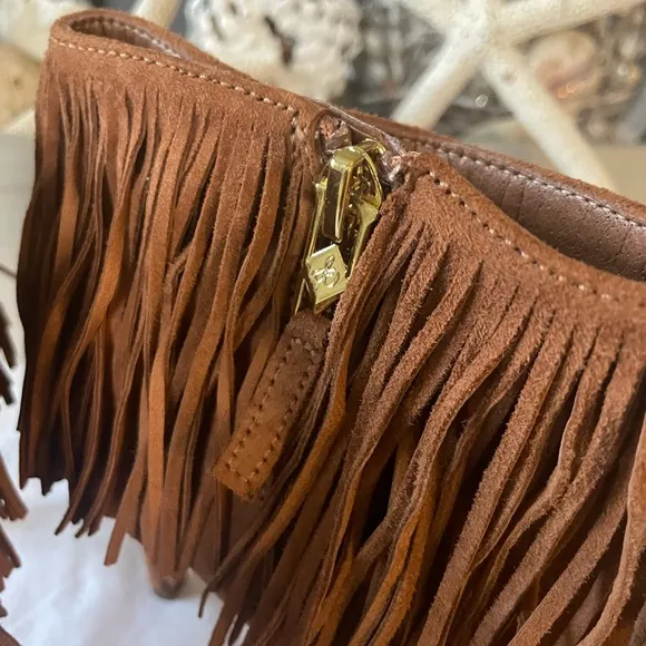 Sam Edelman Kandice COGNAC SuedePointed Toe Fringe Ankle Boot Bootie
