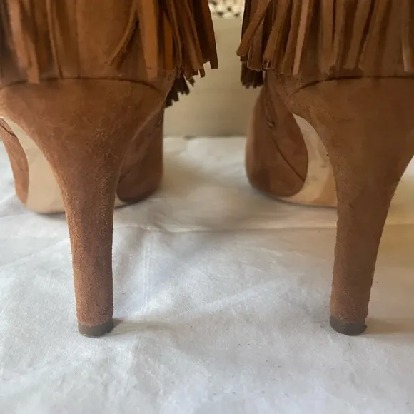 Sam Edelman Kandice COGNAC SuedePointed Toe Fringe Ankle Boot Bootie