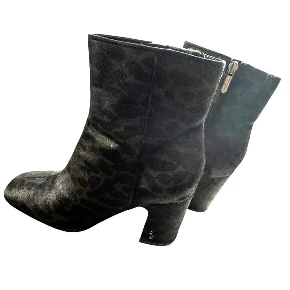 Sam‎ Edelman Leopard Print Calf Hair Ankle Boots Size 6 NWOT