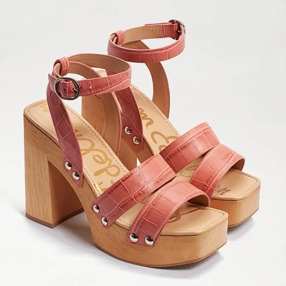 Sam Edelman Rosalind Platform Heeled Sandals in Terra Rose Croc Size 8.5