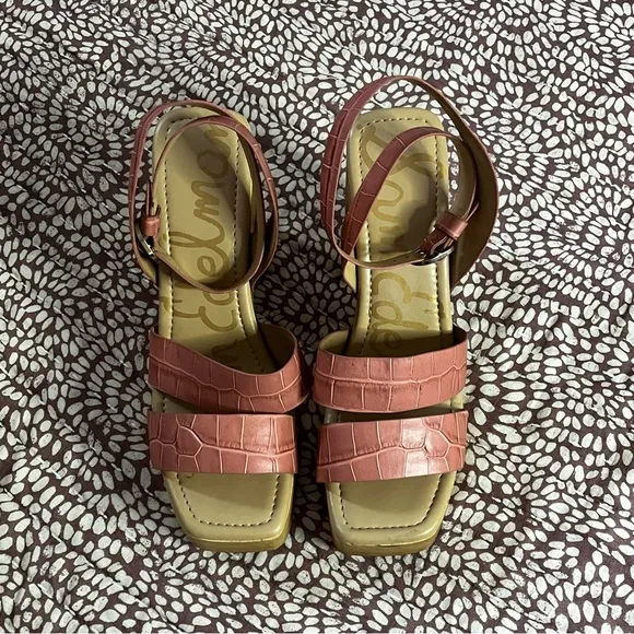 Sam Edelman Rosalind Platform Heeled Sandals in Terra Rose Croc Size 8.5